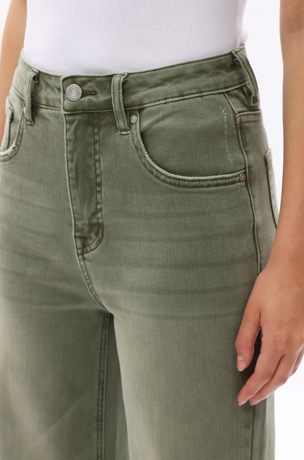 High Rise Wide Leg Denim Jeans, Green