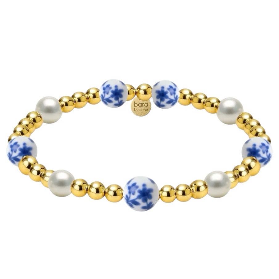bara boheme cherry blossom gold filled beaded bracelet w/ porcelain - blue - 13 Hub Lane   |  