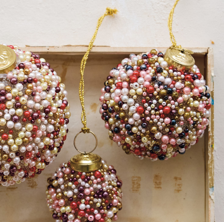 Beaded Glass Ball Ornament, Rainbow Multi
