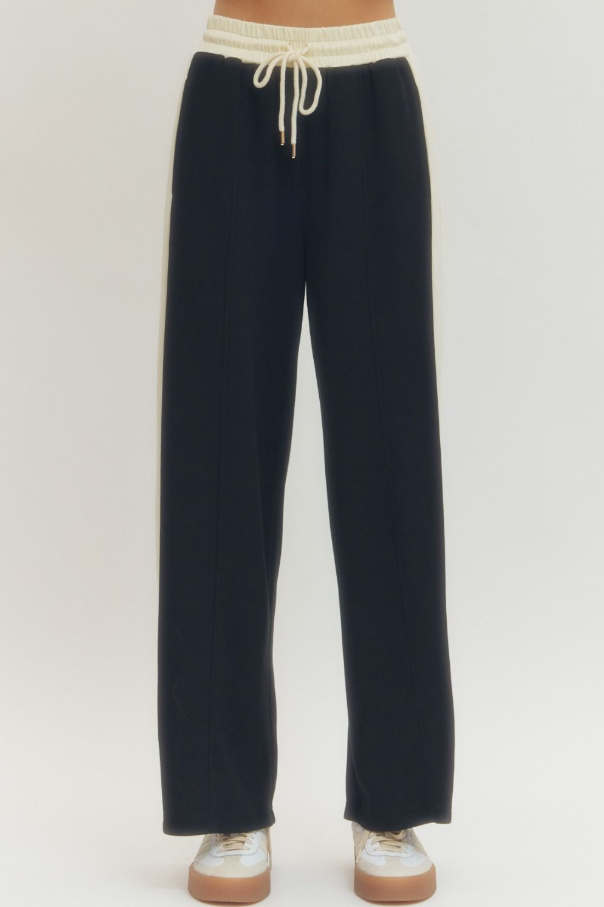 Contrast Knit Pants, Black