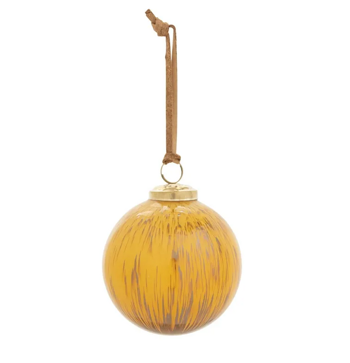 Yellow Marbled Glass Ornament w/ Leather Strap