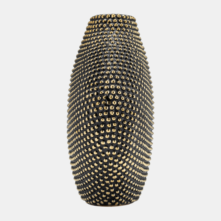 Ceramic Beaded Vase, Black & Gold