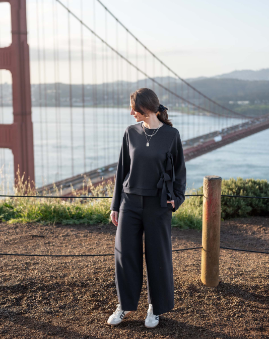 Simone Bow Crewneck Sweatshirt, Navy