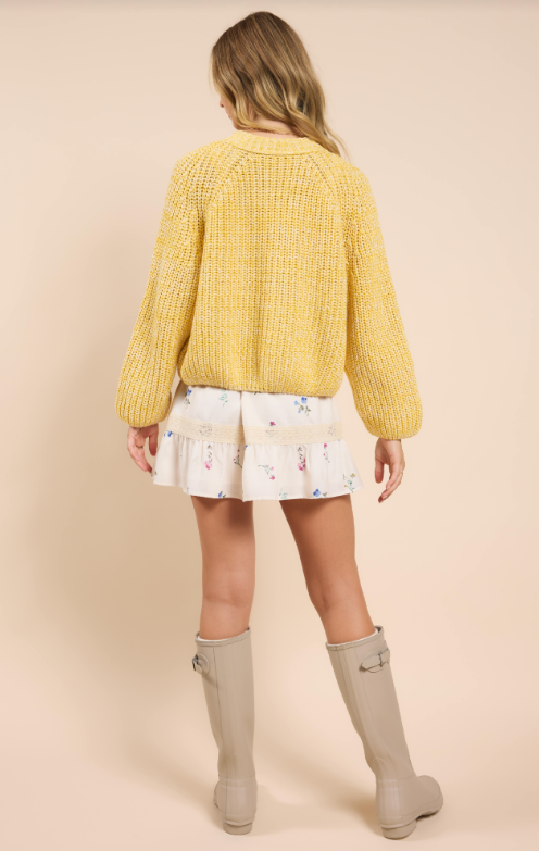 Sunroof Half Buttoned Cardigan, Lemon