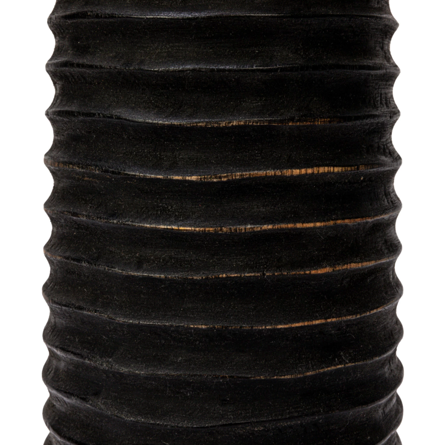 Hand-Carved Ribbed Candle Holder, Black - 13 Hub Lane   |  Wood Candle Holders