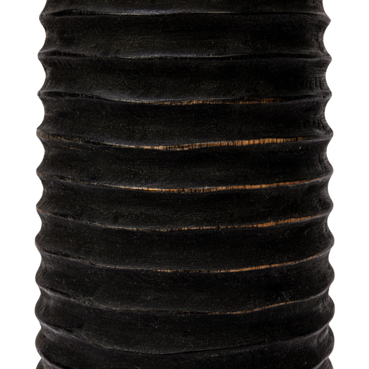 Hand-Carved Ribbed Candle Holder, Black - 13 Hub Lane   |  Wood Candle Holders