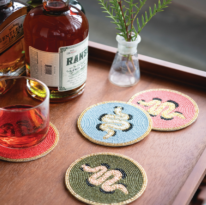 Glass Bead Snake Coasters, S/4