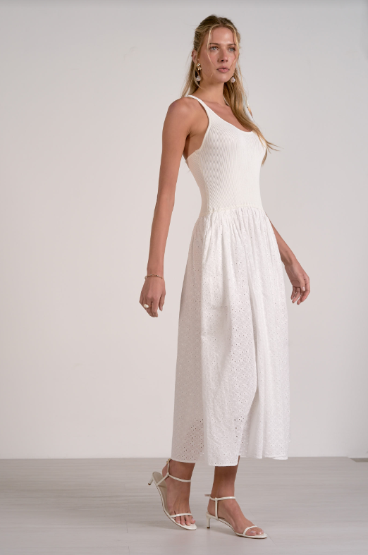 Midi Eyelet Dress, White