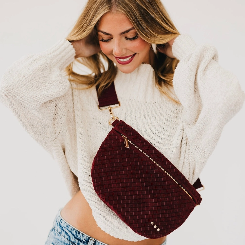 Suede Westlyn Woven Bum Bag, Burgundy