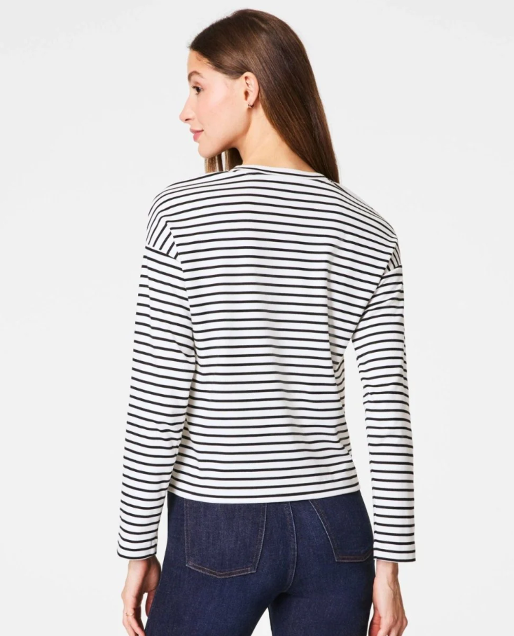 SPANX® AirEssentials Long Sleeve Side Slit Top, Pier Stripe - 13 Hub Lane   |  Long Sleeve Tees