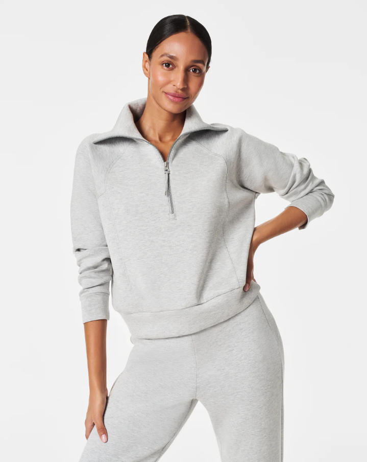 Spanx AirEssentials Half Zip, Light Grey Heather