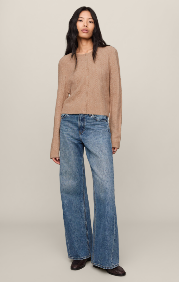 Medina Pointelle Cable Cardigan, Macaroon