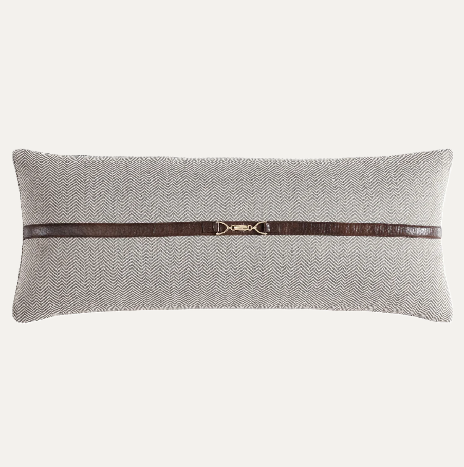 Herringbone Buckle Detailed Lumbar Pillow, Taupe