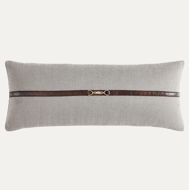 Herringbone Buckle Detailed Lumbar Pillow, Taupe