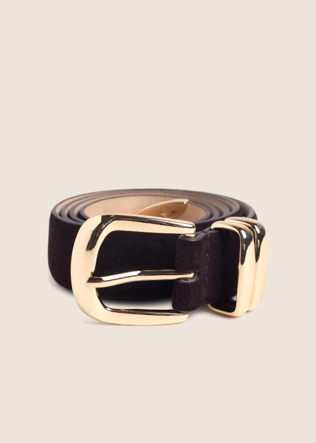 The Suede Jordan Belt, Chocolate & Gold