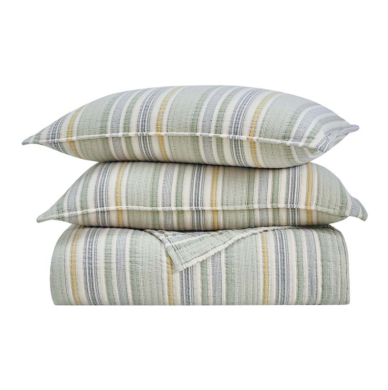 Edward Stonewash Cotton Stripe, Green Multi - 13 Hub Lane   |  Matching Bedding