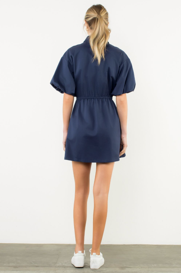 Puff Sleeve Half-Zip Dress - 13 Hub Lane   |  Mini Dresses