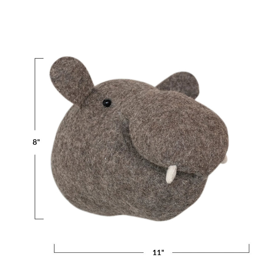 Handmade Wool Felt Hippo Head Wall Décor