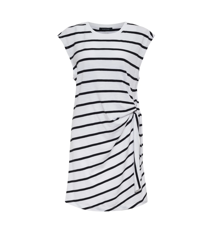 Side Tie T-Shirt Dress, White/Black Stripe L Side Tie T-Shirt Dress, White/Black Stripe L
