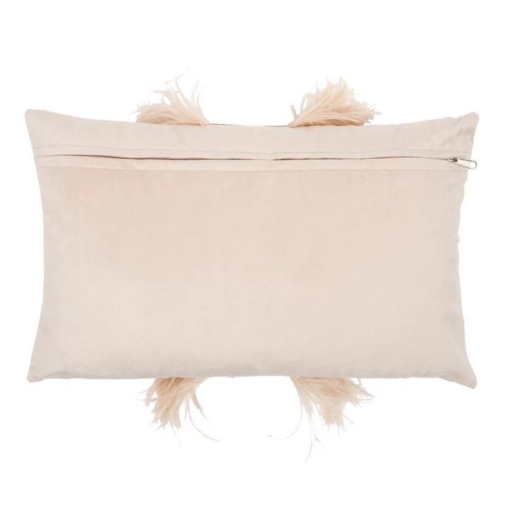 Ostrich Trim Velvet Lumbar Pillow, Wheat