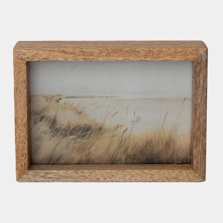 Mango Wood & Glass Floating Two-Sided Photo Frame, Natural - 13 Hub Lane   |  Wooden Frames