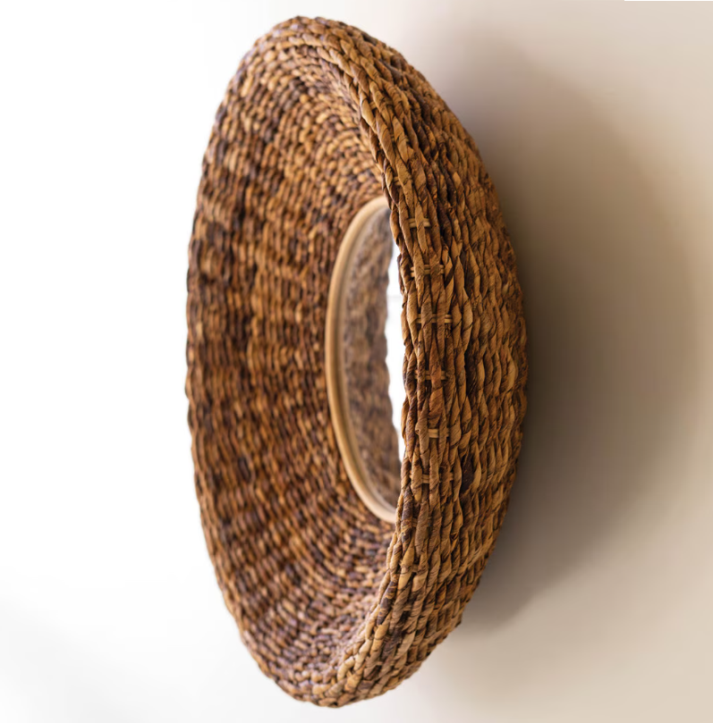 Round Banana Fiber Framed Mirror