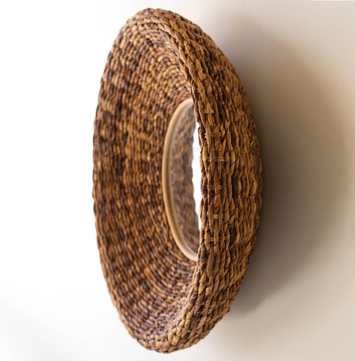 Round Banana Fiber Framed Mirror