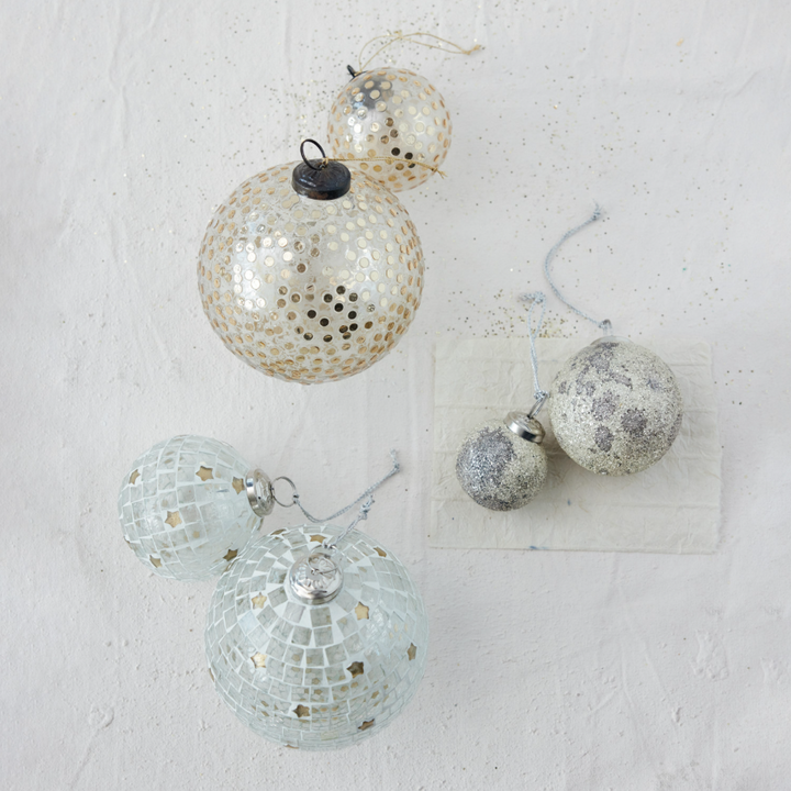Mosaic Sequins & Glitter Glass Ball Ornament