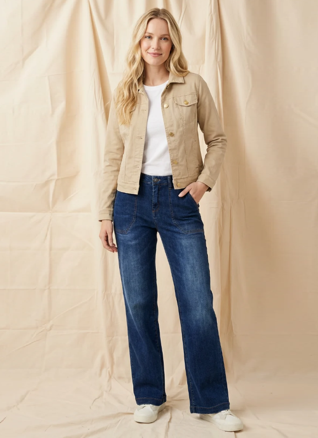 Greer Gaberdine Jacket With Front Pocket, Camel
