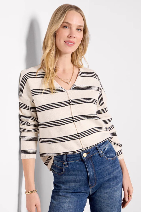 Easy V Neck Sweater Light Oak / Black