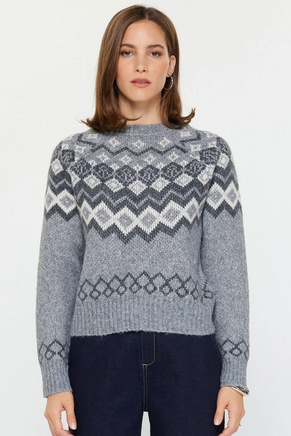 Fair Isle Sweater, Grey Multi - 13 Hub Lane   |  Crewneck Sweaters