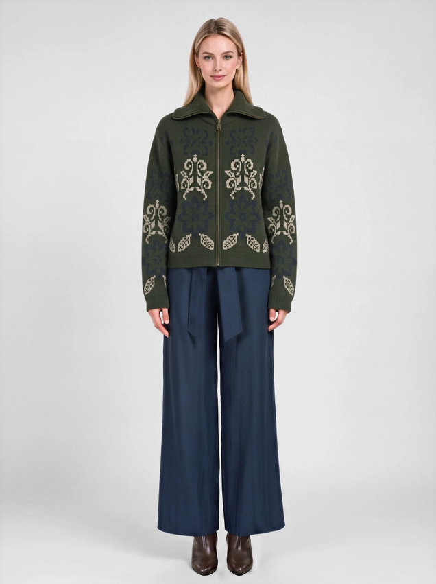 Nordic Jacquard Zip-Up Cardigan, Forest Denim - 13 Hub Lane   |  