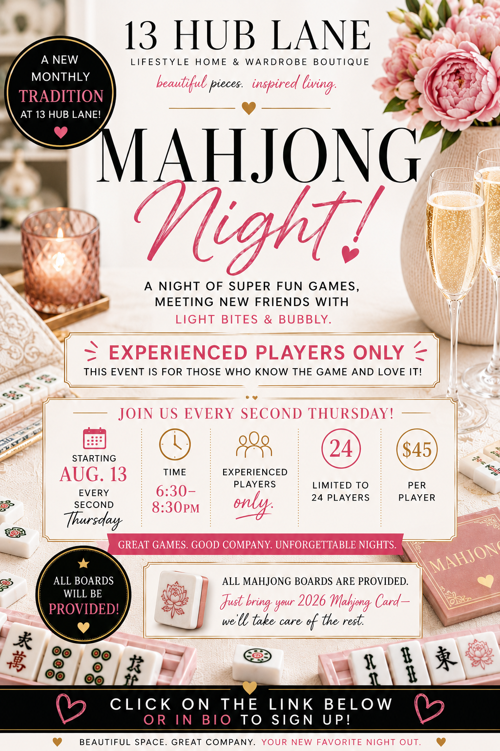 13 Hub Lane Mahjong Night - Thursday, August 13